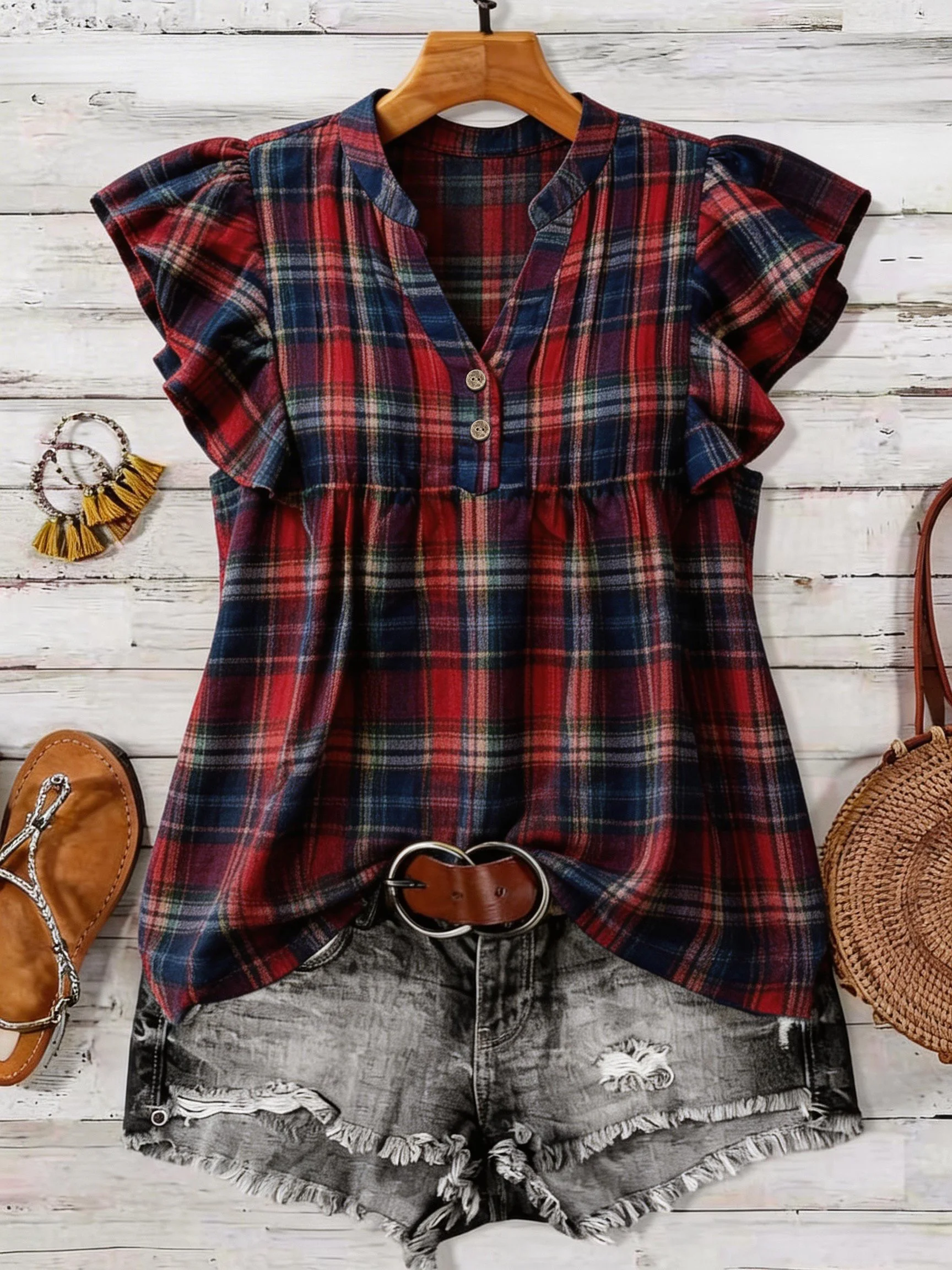 Camisa estampada retro de talla grande con cuello redondo para mujer, suéter holgado informal de estilo vintage