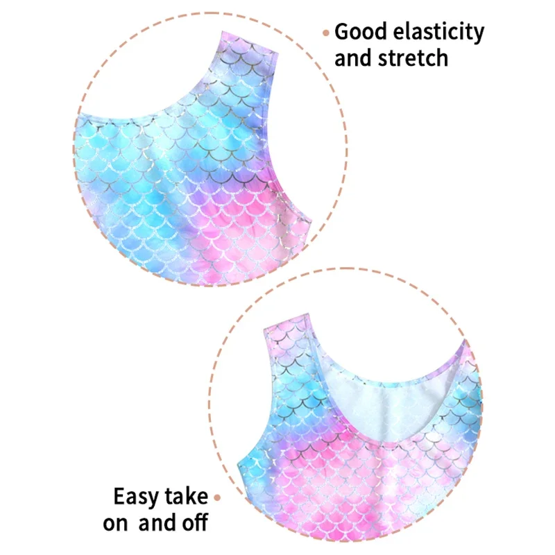 Leotard for Girls Gymnastics Mermaid pattern Shiny Sleeveless Dancewear Activewear Kids One Piece Tumbling Outfits With Hairband
