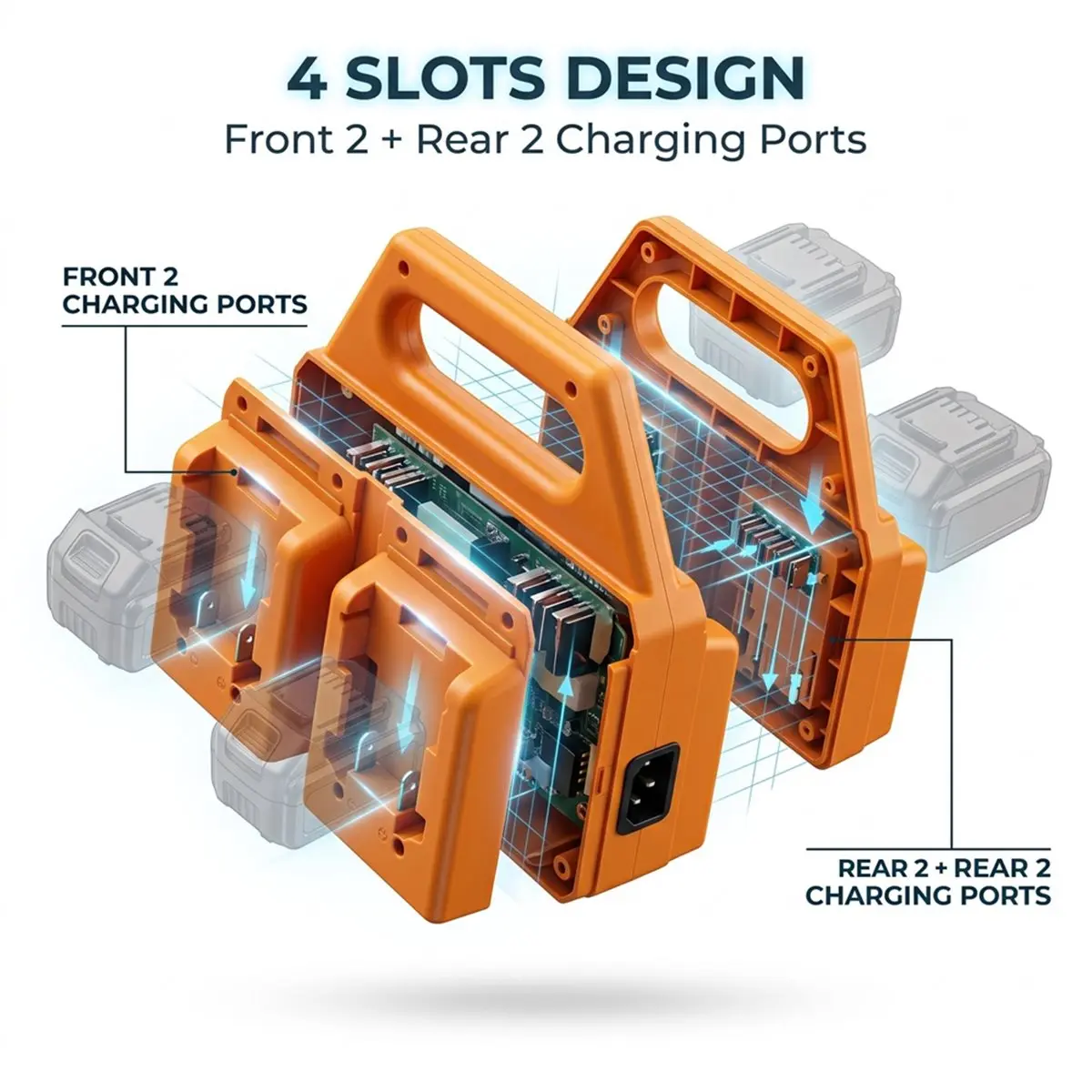 Lithium Battery Case Charger 4-Slot Fast-Charging Charger Battery Storage Rack for 18V-20V DCB183 DCB206 US Plug