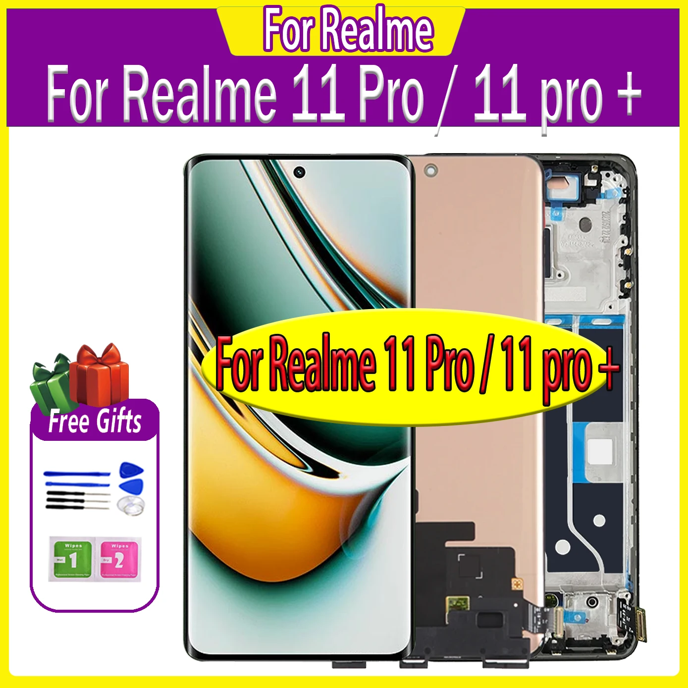 

6.7" AMOLED For Realme11Pro RMX3771 Display For Oppo Realme 11 Pro+ Plus RMX3740 LCD Touch Screen Frame Digitizer Assembly