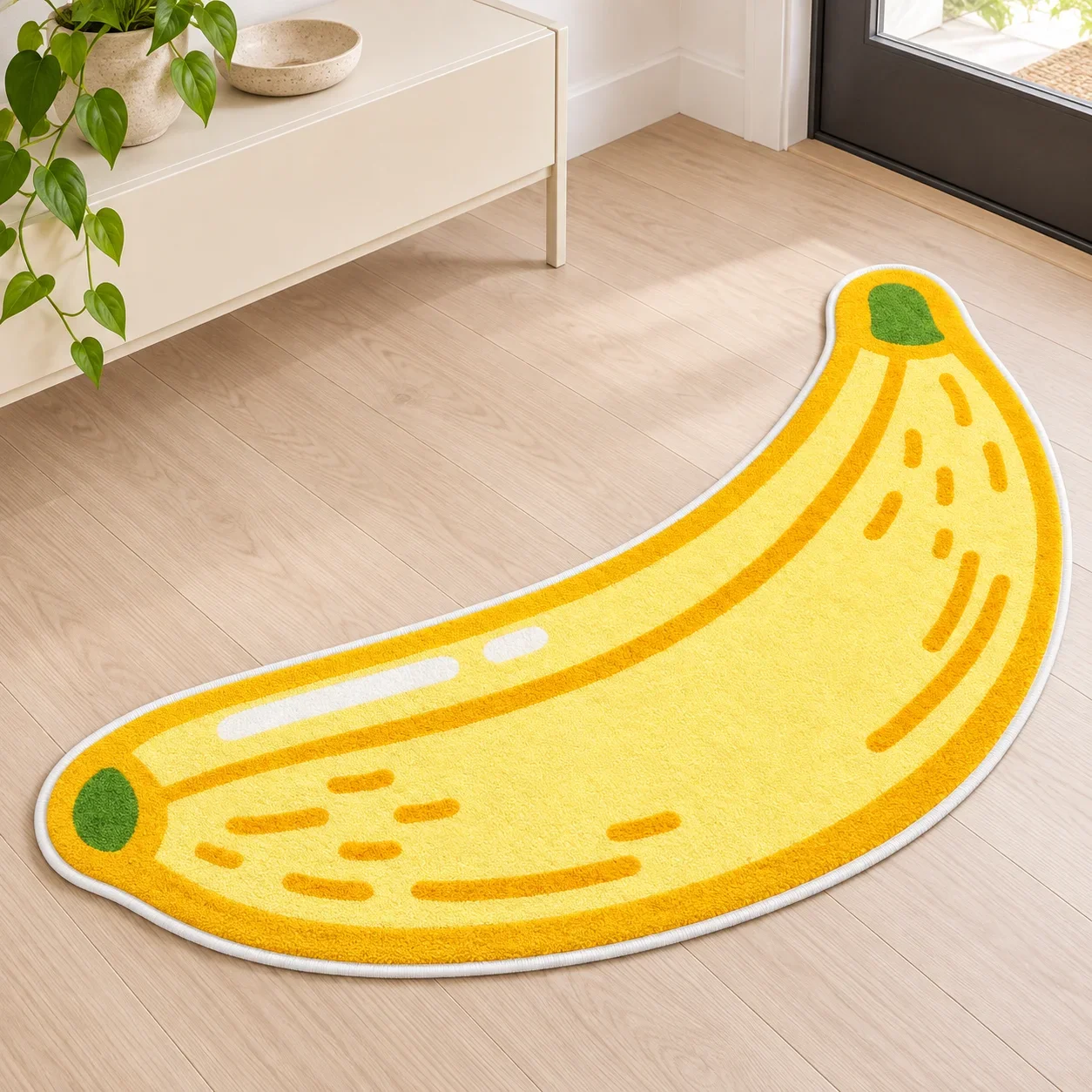 Yellow Banana Shaped Area Rug, Fun Fruit Floor Mat for Kitchen, Breakfast Nook, Living Room Bathroom Dorm and Playful Home Decor