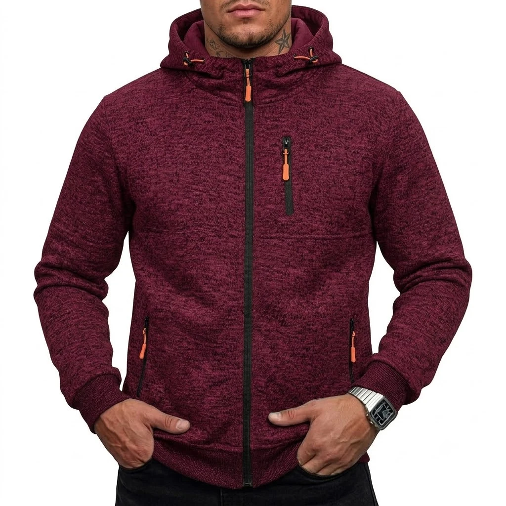 Herren-Kapuzenpullover mit Reißverschluss, Farbblock-Hoodie, Langarmjacke für Herren, Herbst-Outwear, Pullover mit mehreren Taschen, Sportbekleidung – Detail 11