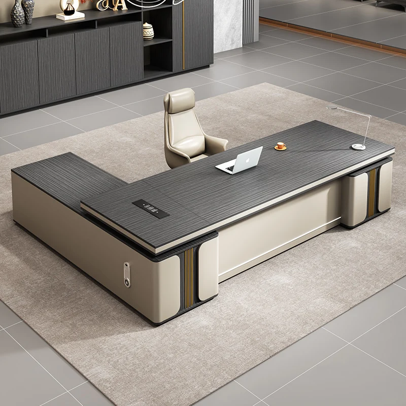 

Gaming l shaped tables boss Computer desk Double cabinet Writing filing office table chair standing study Sedentary furniture