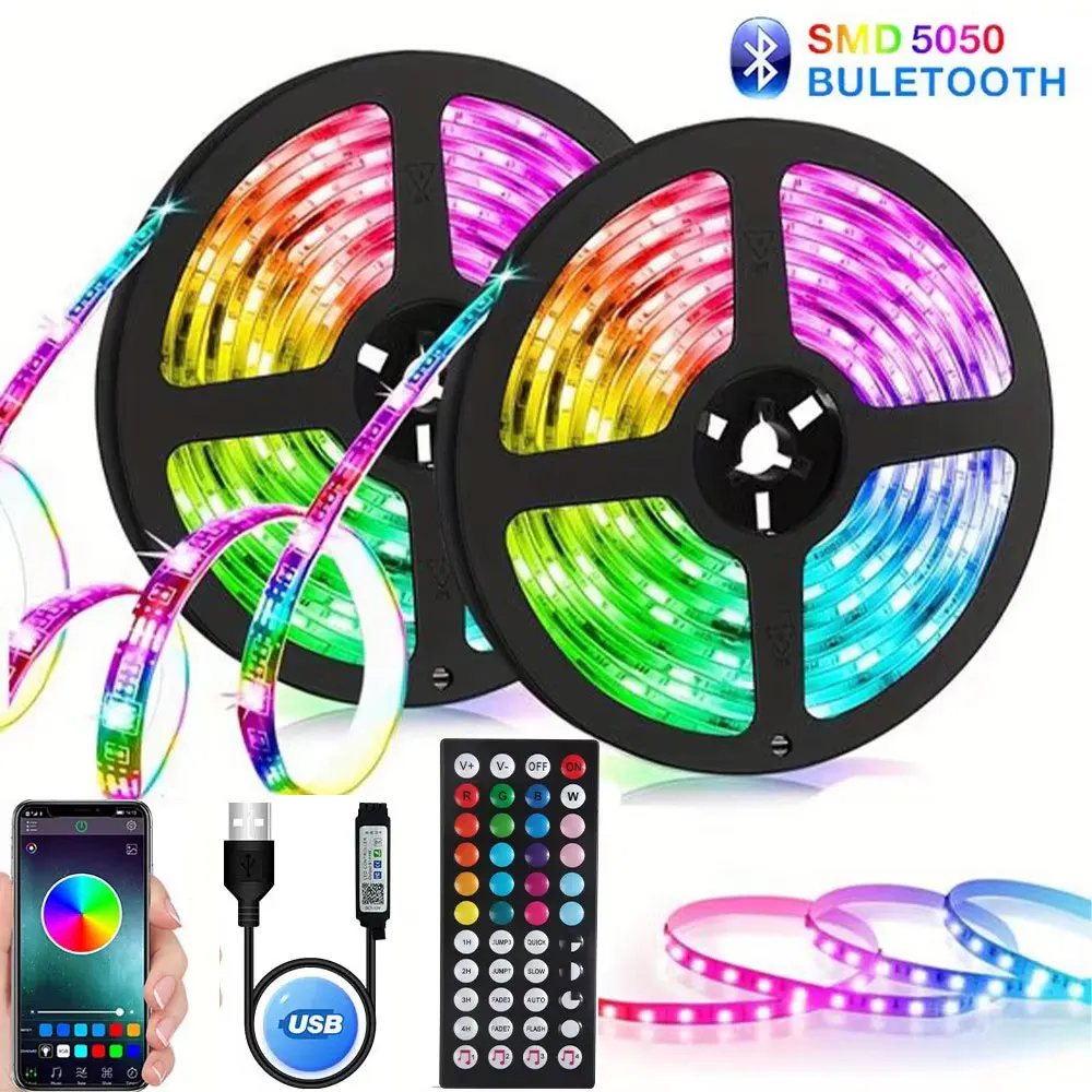 Bluetooth Led Lights 5V Usb 5050 Rgb Led Strip 5 10 Meters Wifi Adhesive Led Tape Lamp Children\'S Room Decor Ice String For Tv