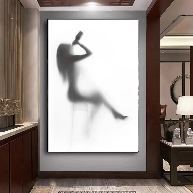 Abstract Figure Canvas Art - Modern Black & White Light and Shadow Wall Decor Poster for Bedroom