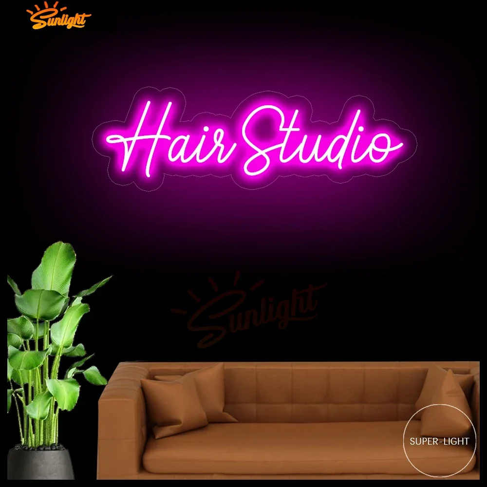 Hair Studio Neon Sign,Neon Sign Salon Decor,Led Sign for Hair Beauty Salon Store Room Wall Decor,Pink Neon Light,Shop Signage