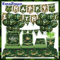 Vajilla de fiesta del ejército, platos verdes de camuflaje, tazas, manteles, globos de camuflaje, tema militar, decoraciones para fiestas de cumpleaños