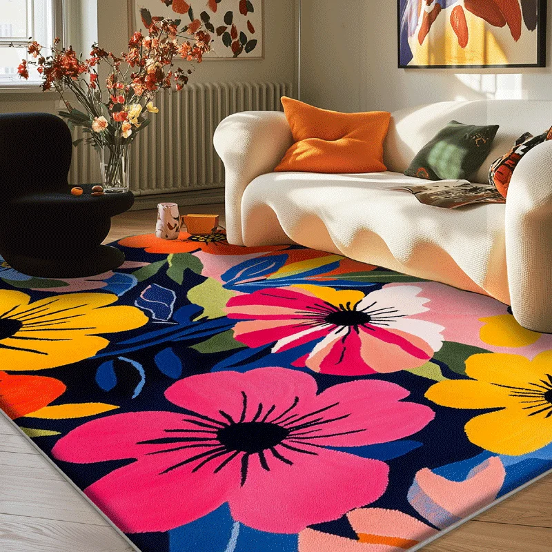 

Dopamine Color Rugs for Bedroom Thick Plush Rug Large Area Living Room Decoration Flowers Carpet Fluffy Soft Cloakroom Floor Mat