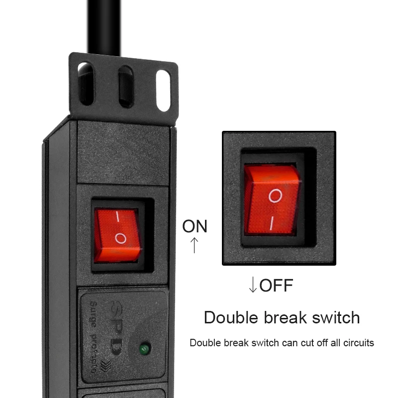 Network cabinet PDU power board 3-10AC socket double break switch 3500W 2M extension cable