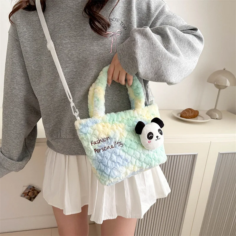 Neue süße Plüsch puppe Handtasche Cross body Cartoon Panda blenden Farbe Plüsch große Kapazität hundert mit Zubehör Umhängetasche