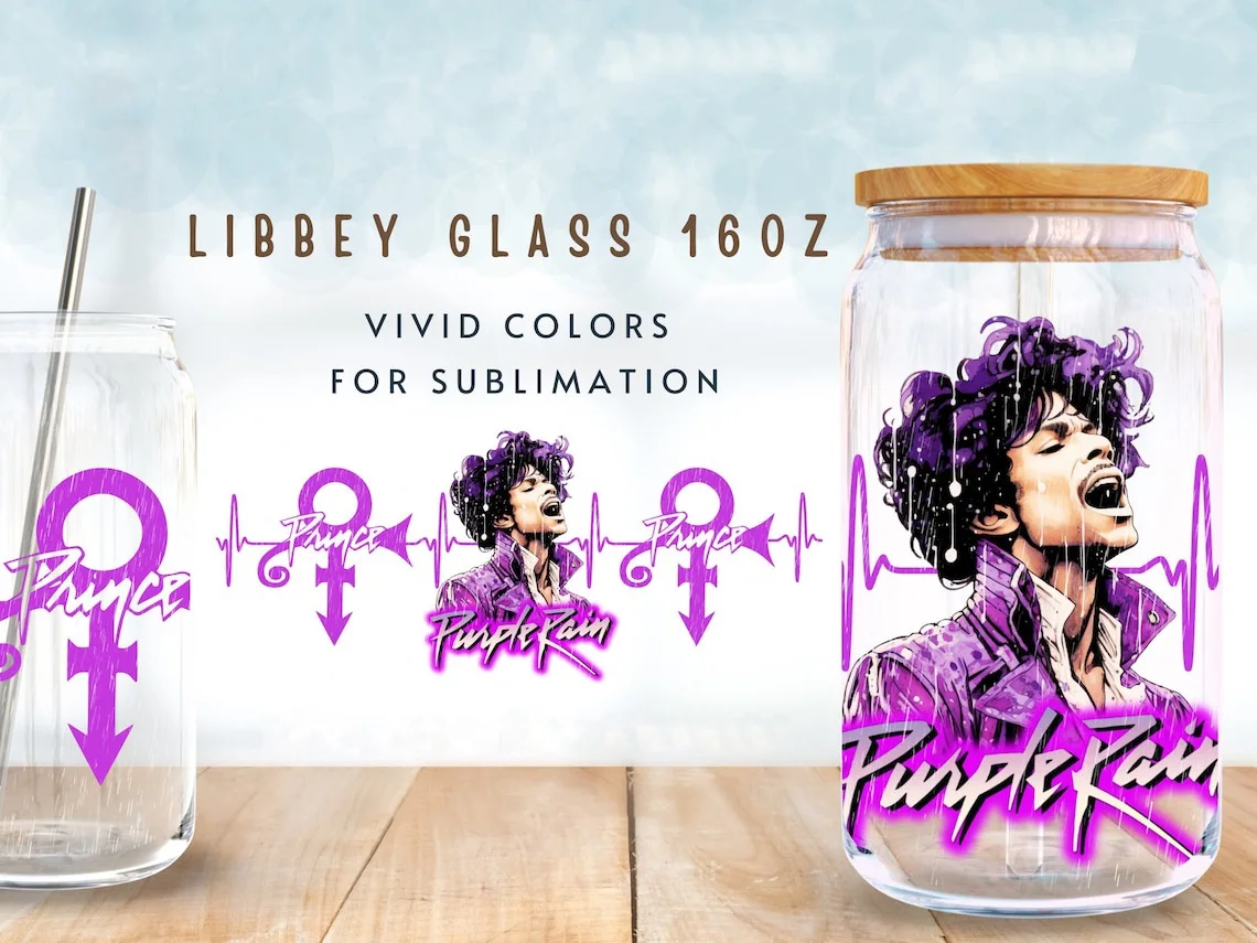 Purple Rain UV DTF Cup Wrap for 16Oz Libbey Glass Can DIY Transfer Sticker