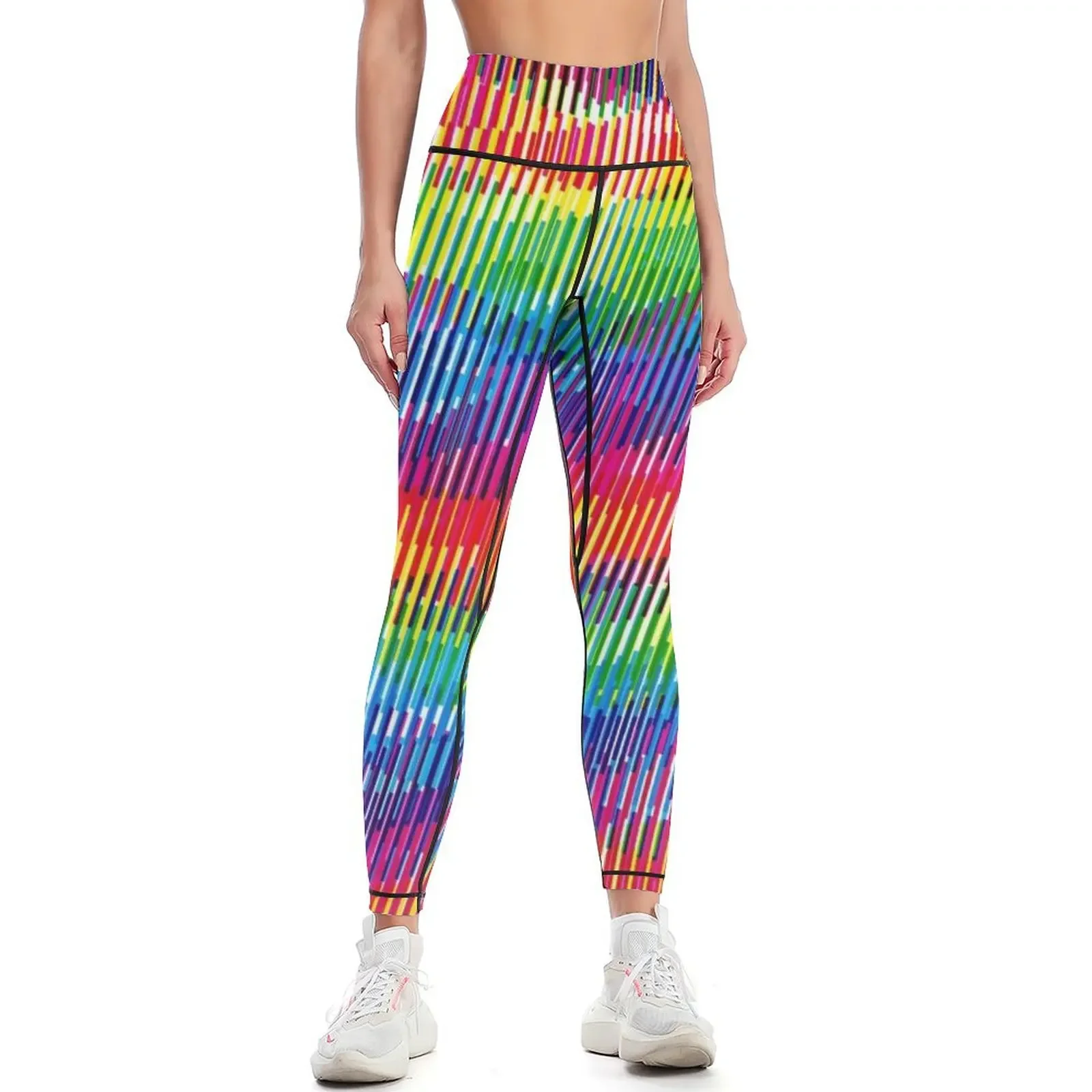 

Rainbow Wave Stripes (CMY Interrupting Stripes Plot) Leggings Sports pants woman gym top Womens Leggings