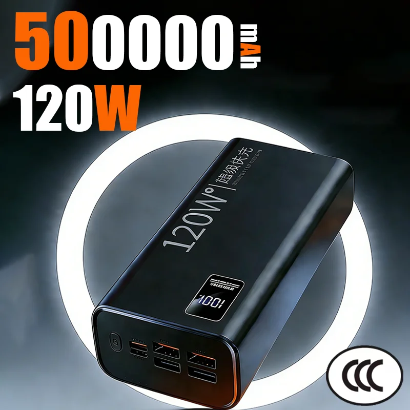 500000mAh Large Capacity Battery 120W Super Fast Charging Power Bank Charging Powerbank For IPhone Samsung Huawei 2026 New
