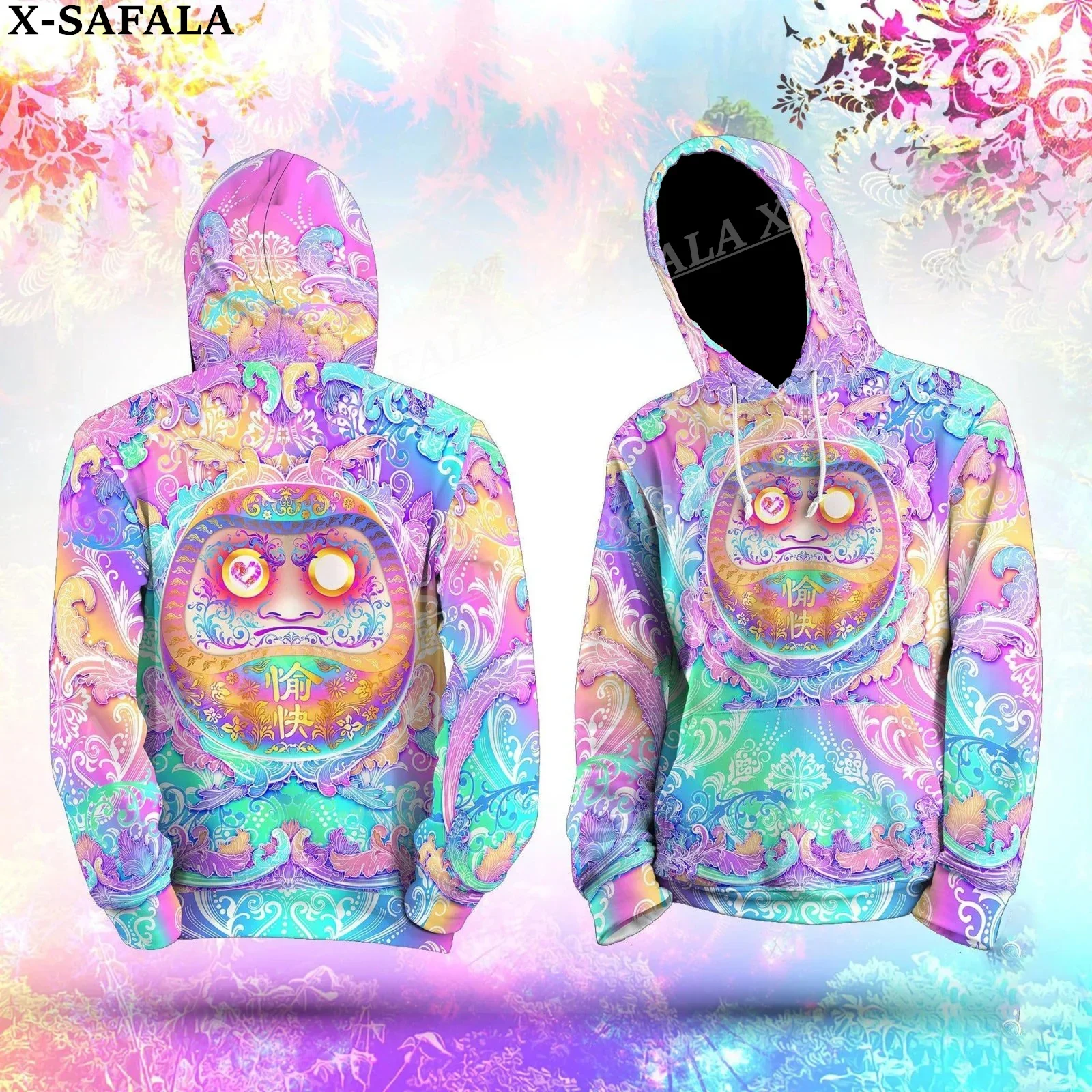 

Japanese Psychedelic Daruma 3D Print Zipper Hoodie Man Female Pullover Sweatshirt Hooded Jacket Jersey Coat Tracksuits-2