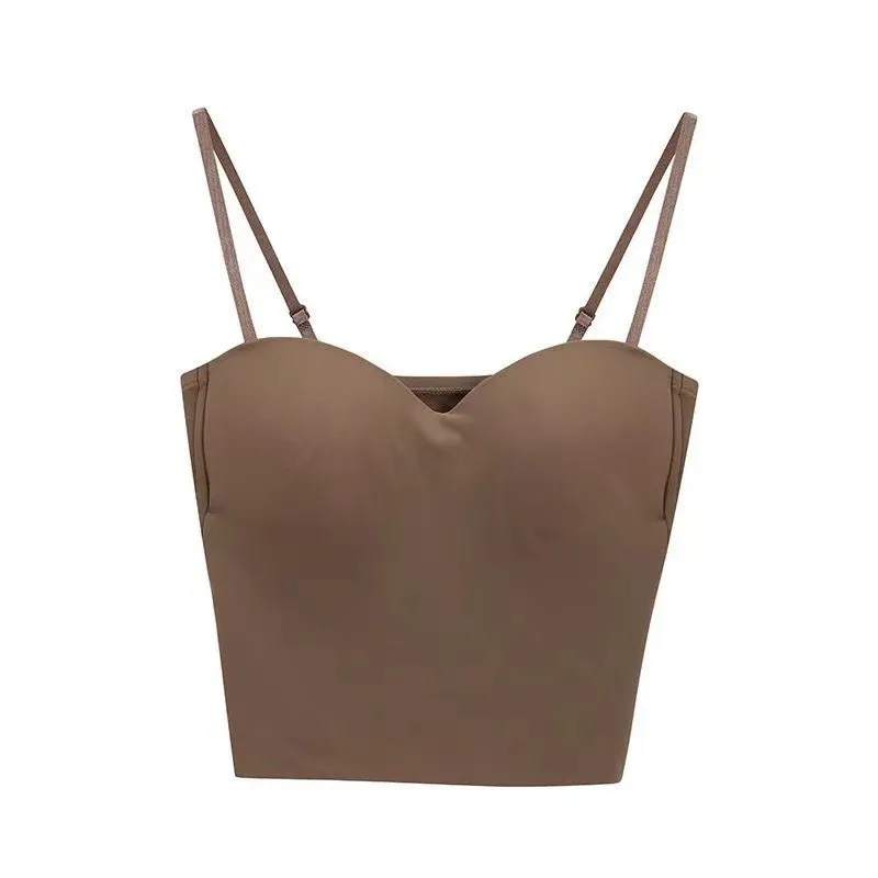 Beautiful back Camisoles vest chest cushion integrated ice silk suspender vest women breathable long thin summer style Tanks