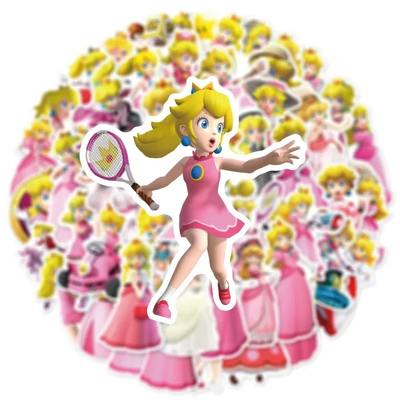 50PCS Animation Game Sticker Princess Peach Cartoon Graffiti Stickers Notebook Storage Boxes Guitar PVC Waterproof Stickers