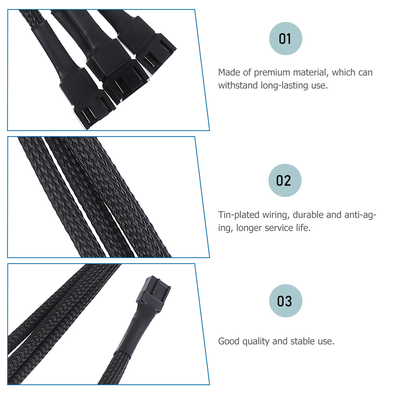 

2 PCS Fan Interface Expansion Cable Power Distribution Wire Adapter Cooling for Computer Case Extension Cord Pvc Insulation