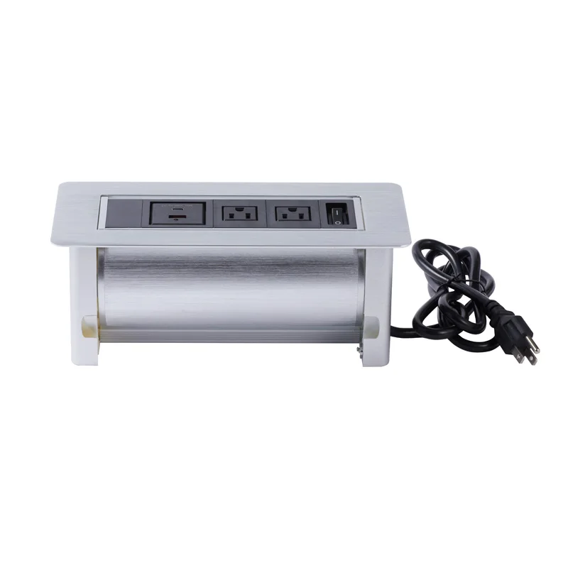 US Power Outlet With Switch Aluminum Alloy Manual Flip up Rotary Socket for Office Meeting Room