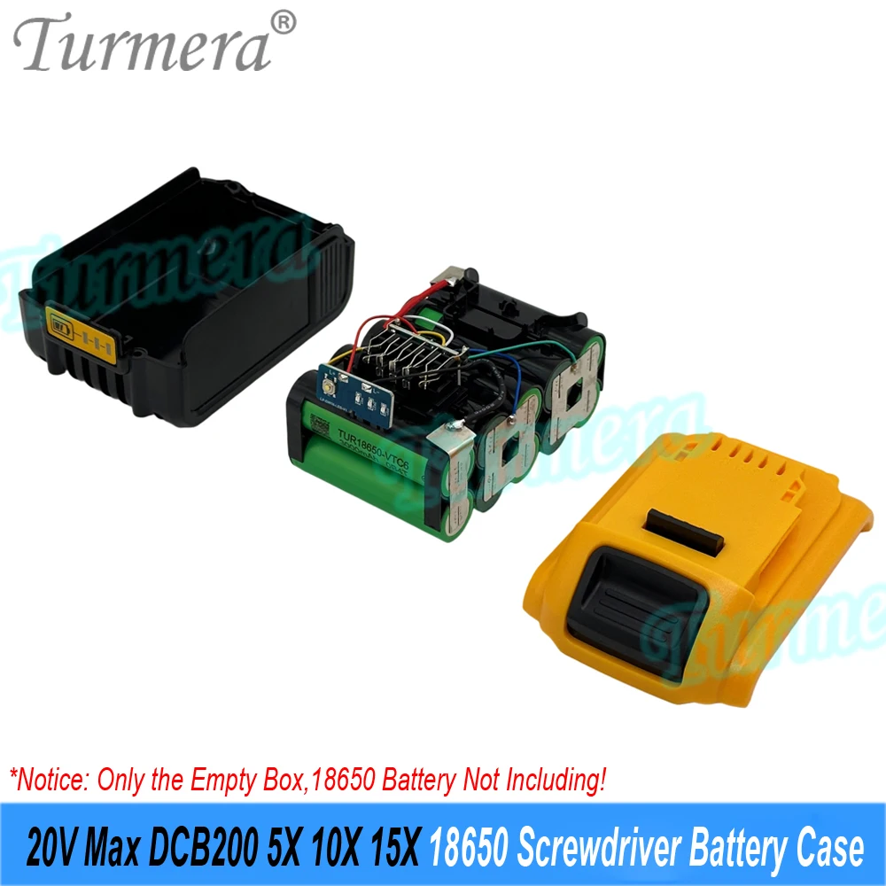 Turmera 20V Max DCB200 Series 5X 10X 15X 18650 Battery Case BMS Welding Nickel for Replace De Walt Cordless Tools Batteries Use