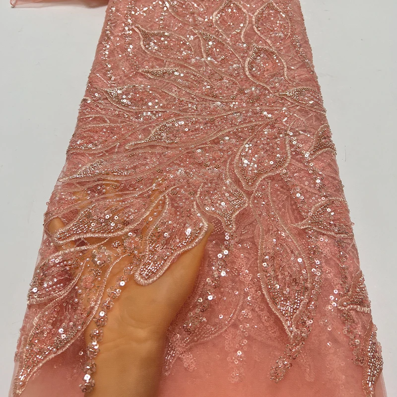 نسيج شبكي من الدانتيل الفرنسي الفاخر، قماش حافة دانتيل مطرز أفريقي عالي الجودة على شكل بتلة مطرز بالترتر