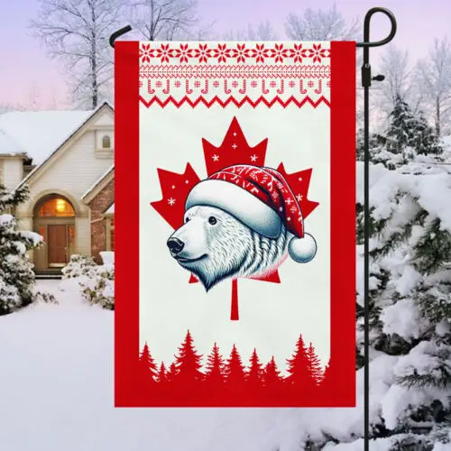 Bear Christmas Canadian Flag Garden Flag