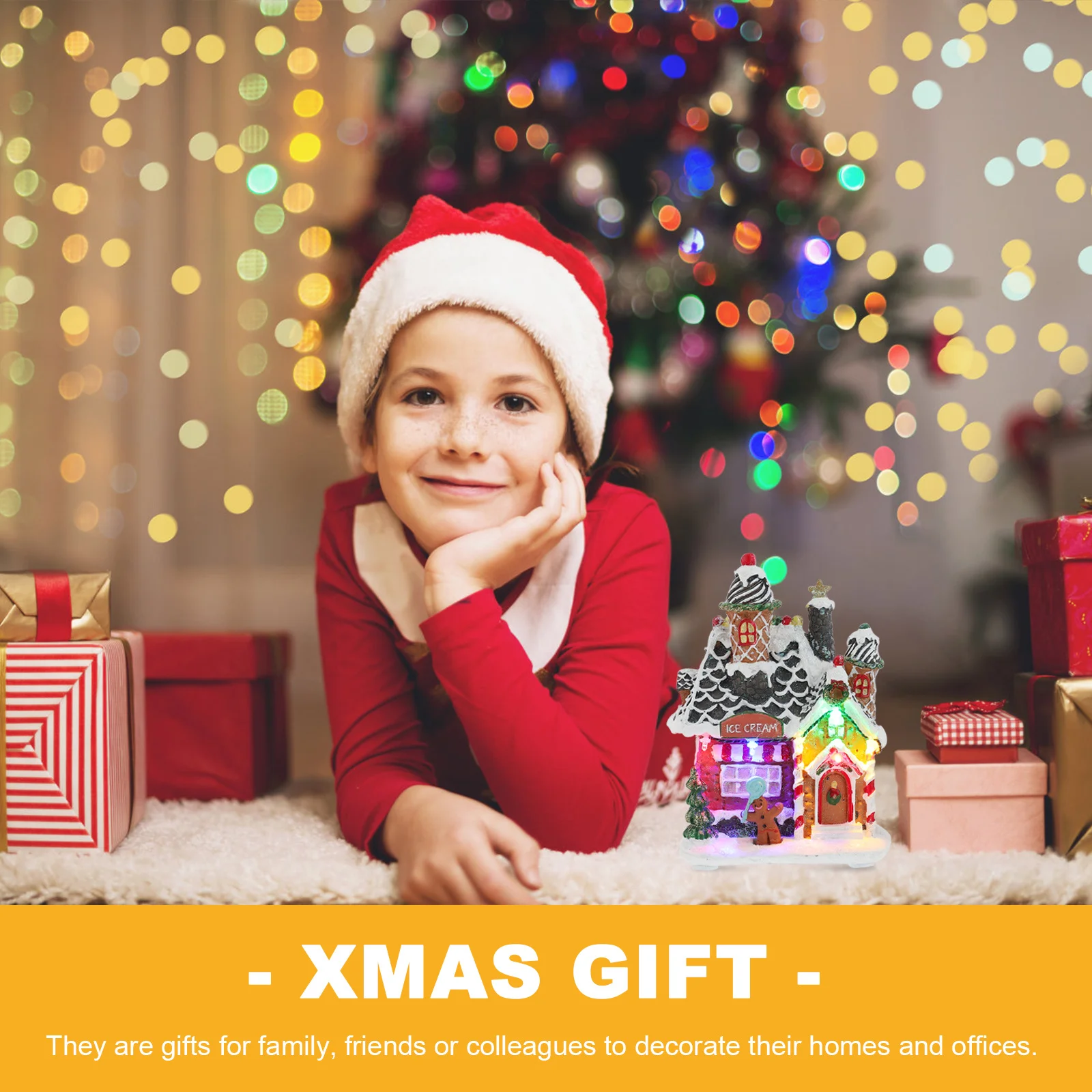 

Luminous Gingerbread House Mini Resin Craft For Christmas Party Decor Desktop Glowing Ornament Xmas Gift Home Office Snow House