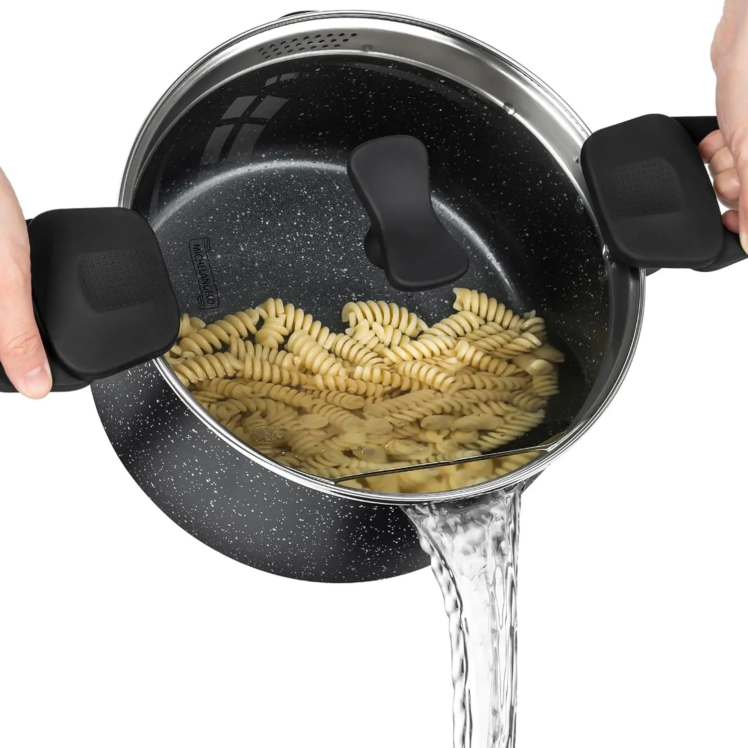 

Pasta Pot with Strainer Lid 6 Quart Cooking Pot with Twist and Lock Handles Soup Pot with Nonstick Granite Coating