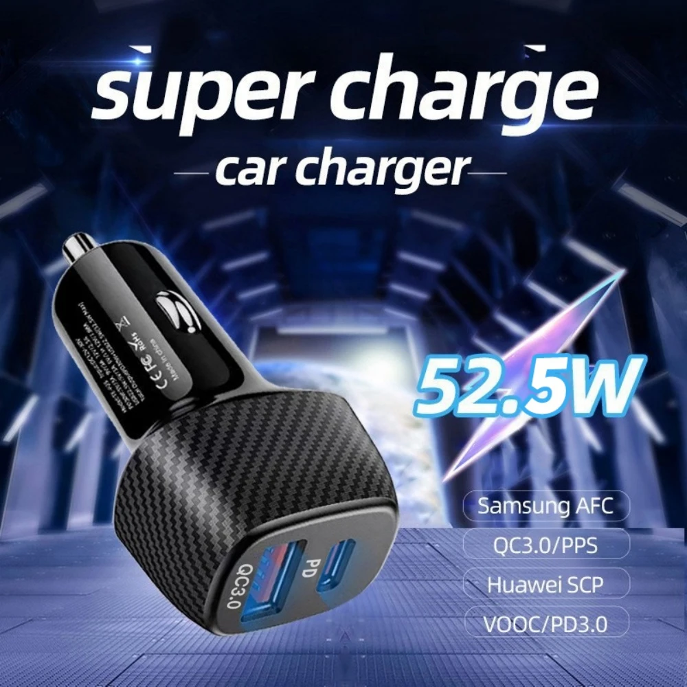 52,5 W USB Auto Ladegerät Typ C Schnelle Lade Auto Zigarette Leichter Handy Auto Ladegerät Für iPhone Xiaomi Samsung auto Adapter