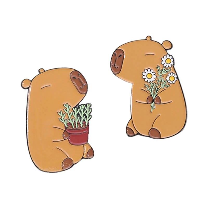 

1 Pair Capybara Shaped Brooch Cartoon Animal Backpack Badge Alloy Fashion Lapel Pin Accessory for Casual and Party Dropship