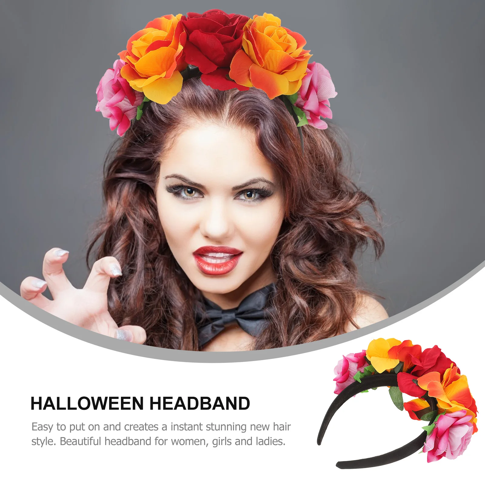 

Big Rose Flower Hair Wreath Vintage Style Floral Headband for Halloween Cosplay Party Wedding Flower Girl Bridesmaid