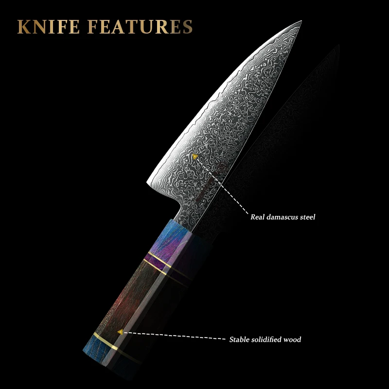 Japanese Damascus Knife 8 Inch Chef Knife Damascus Steel Kitchen Cooking Butcher Tools Wooden Handle Professional Sharp NEW