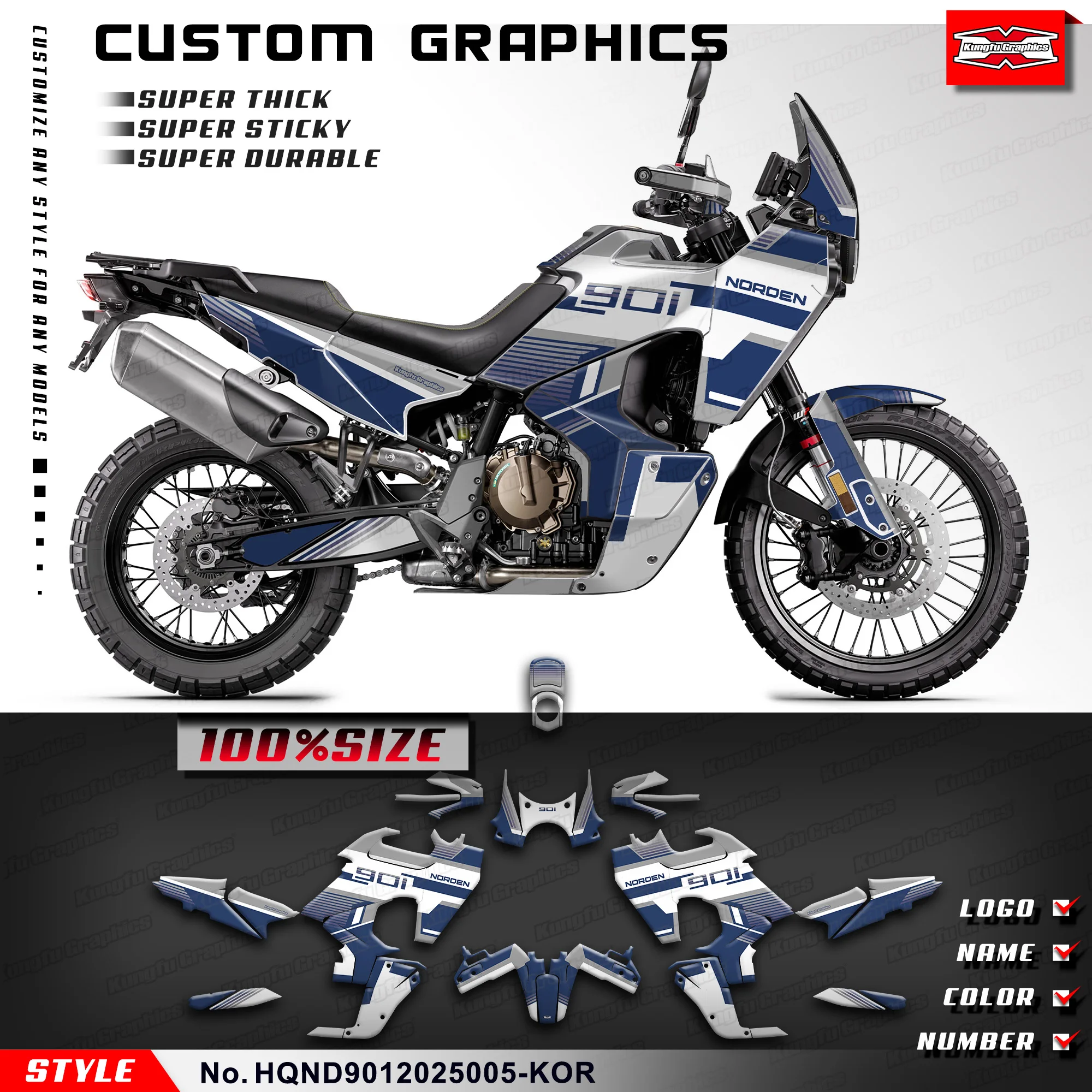 KUNGFU GRAPHCS Sticker Sheet Vinyl Graphics for HUSQVARNA NORDEN 901 NORDEN901 2020 2021 2022 2023 24 25 26, HQND9012025005-KOR
