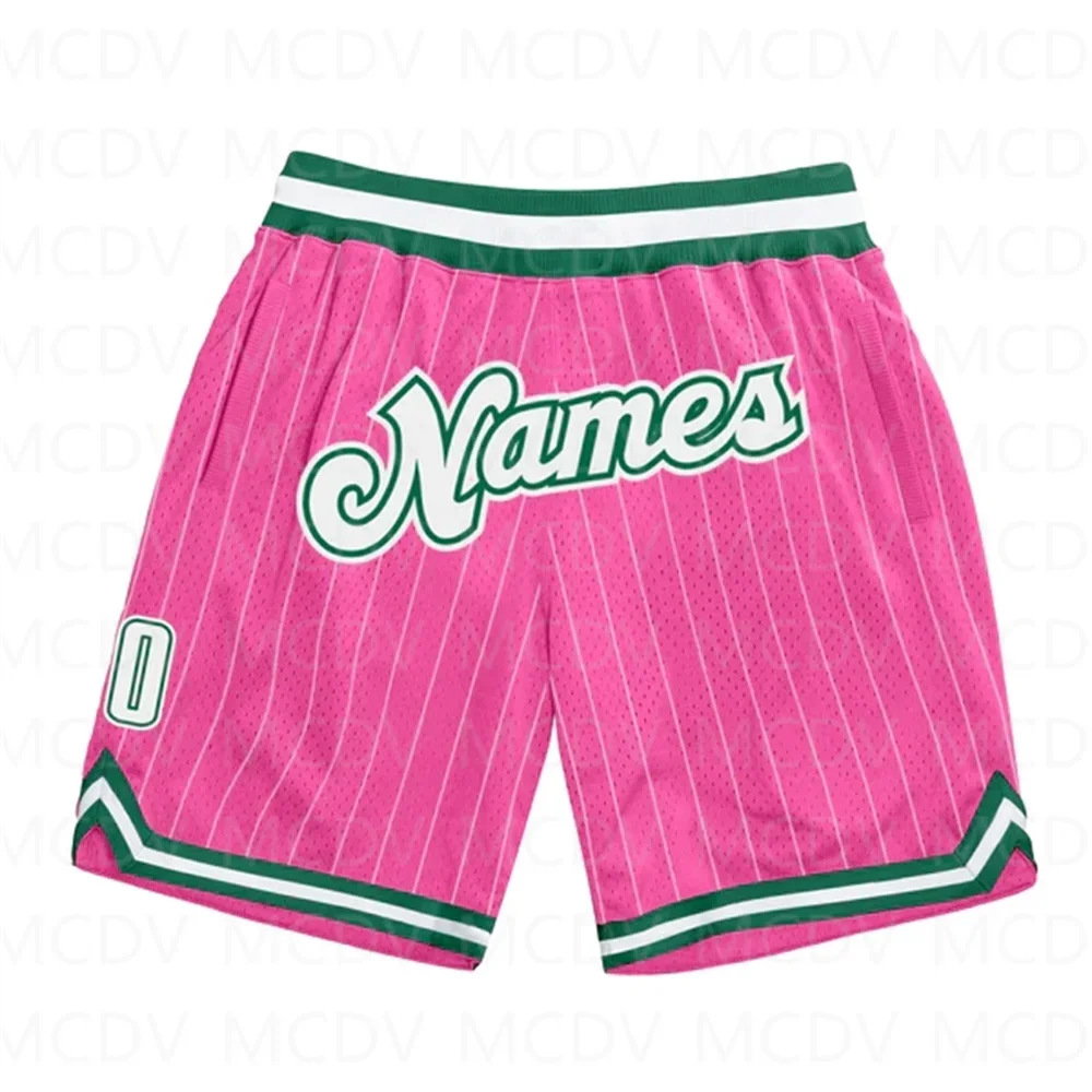 Custom Pink White Pinstripe White-Kelly Green Authentic Basketball  3D All Over Printed Men's Shorts Quick Drying Beach Shorts