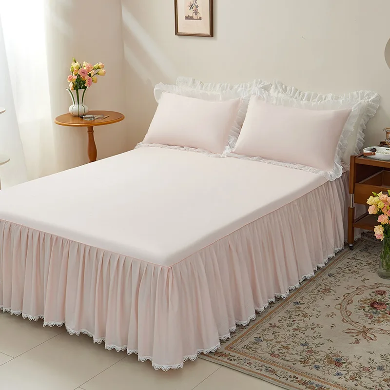 1pc Bed Skirt 100% Cotton Bed Cover Lace Style Bedspread Solid Color Bed Linen Home Mattress Cover falda de cama (No Pillowcase)