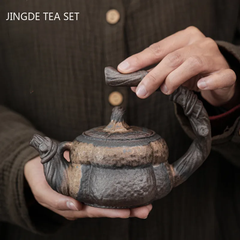 

Retro Stoneware Handmade Teapot Ceramics pumpkin Ti Liang Tea pots Boutiques Tea Strainer Household Teaware Accessories 250ml