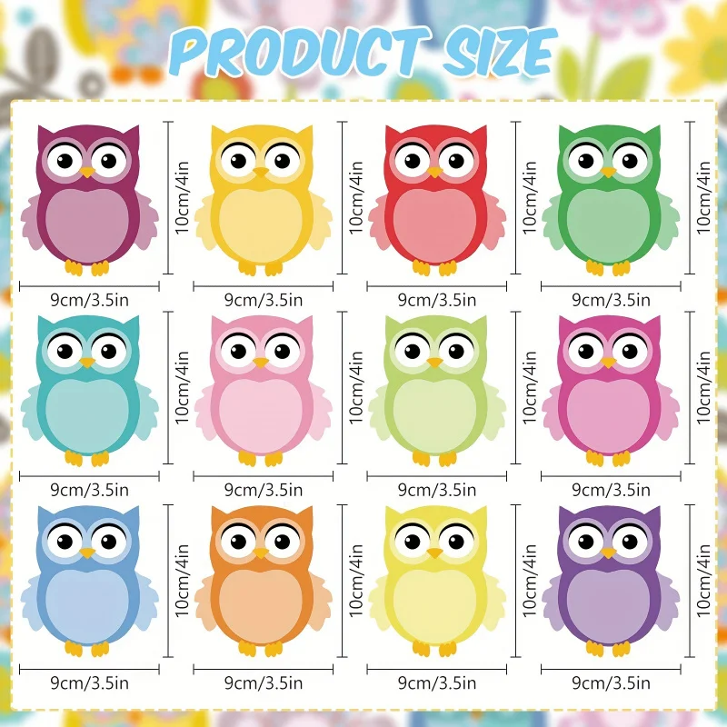 12 ورقة ملاحظات لاصقة على شكل بومة رائعة ذاتية اللصق مذكرة ورقية على شكل بومة مثالية للتذكير والدراسة والعمل والمكتب والمدرسة