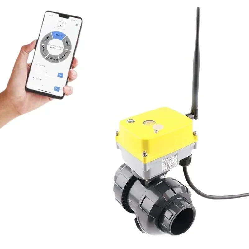 wifi electric PVC ball valve, smart valve mobile APP remote control, live connection ball valve