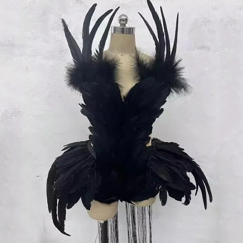 Costume de danse DS G Knitting pour femme, costume de batterie en plumes à la taille exagérée, tenue de fête, tenue de pole légiti, vêtements de scène rave, bar et boîte de nuit, sexy