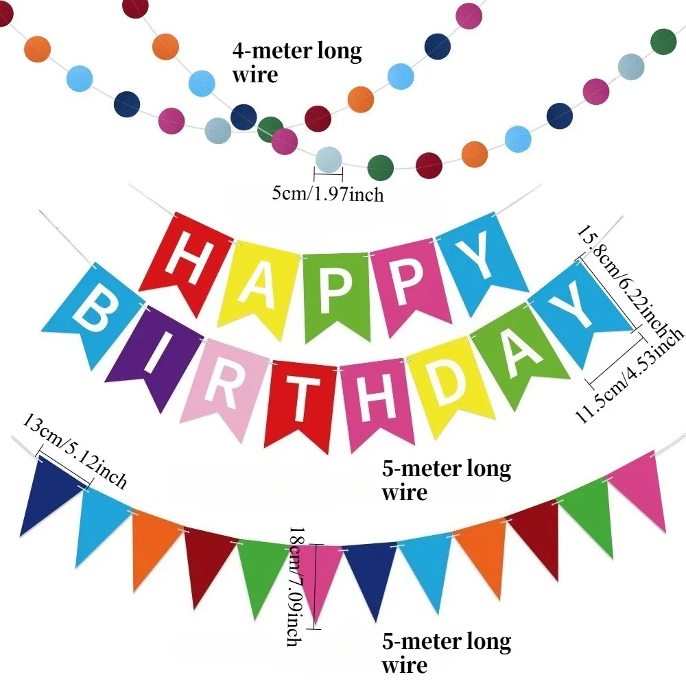 1 Set of Birthday Party Banners, Holiday Party Decorations, Colorful Round Flags, Letter Bunting, Triangular Flags, Honeycomb Party Decorations for Scene Setup