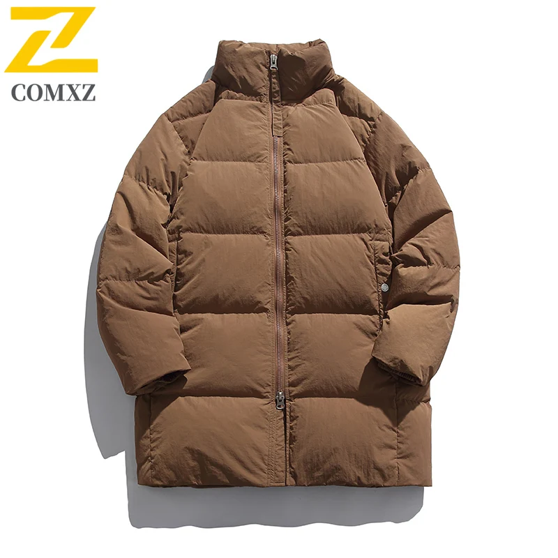 COMXZ 2025 Winter High Quality Down Jacket New Stand Collar Snow Ski White Duck Down Puffer Coat Fashion Warm Thermal Outerwear