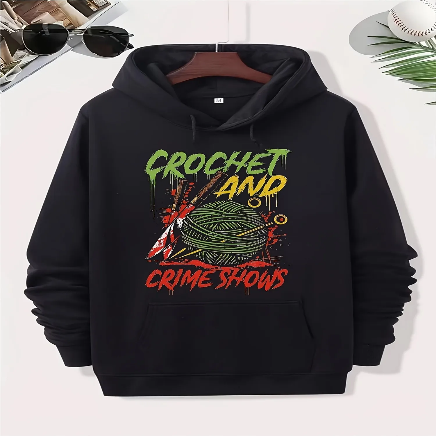 Vintage Crochet Crime Shows Graphic Print Hoodie - Soft, Breathable Unisex Cotton T-Shirt for Men Women, Machine Washable Casual Streetwear with Pocket Detail, Comfortable Long Sleeve Round NFa loose fit hoodie, men cotton hoodie,