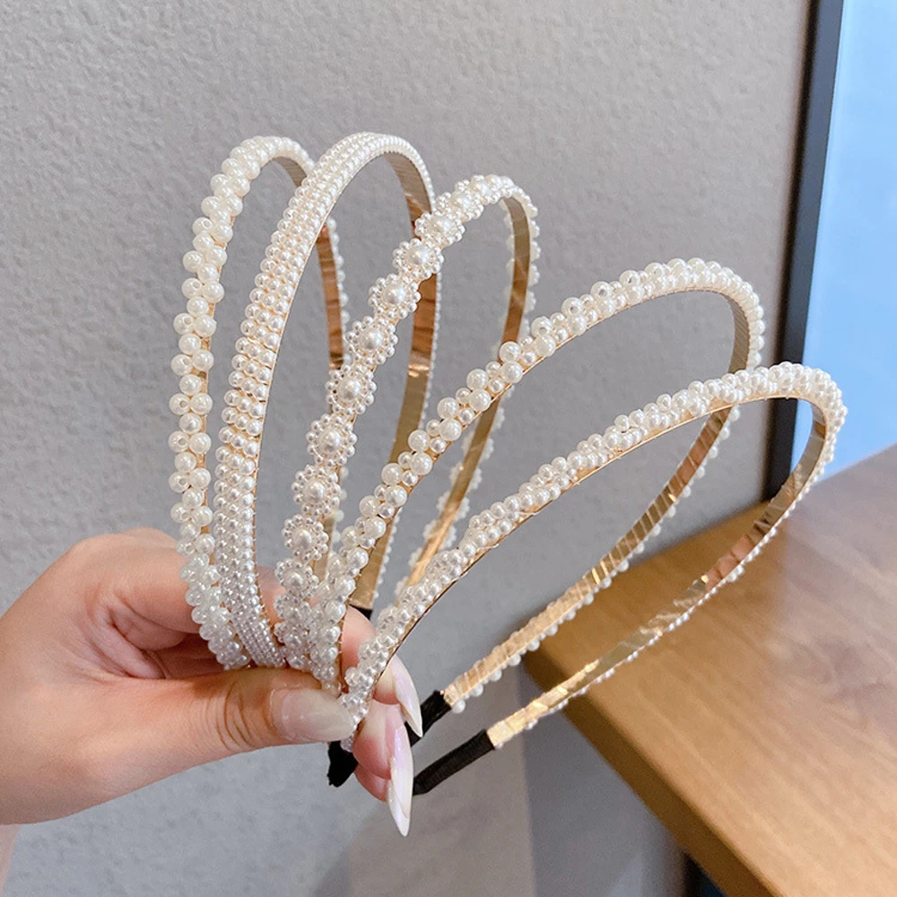 Girls Fashion Flower Bow Korean style Beaded Pearl Headband Hair Accessories Hair Hoop Hair Band