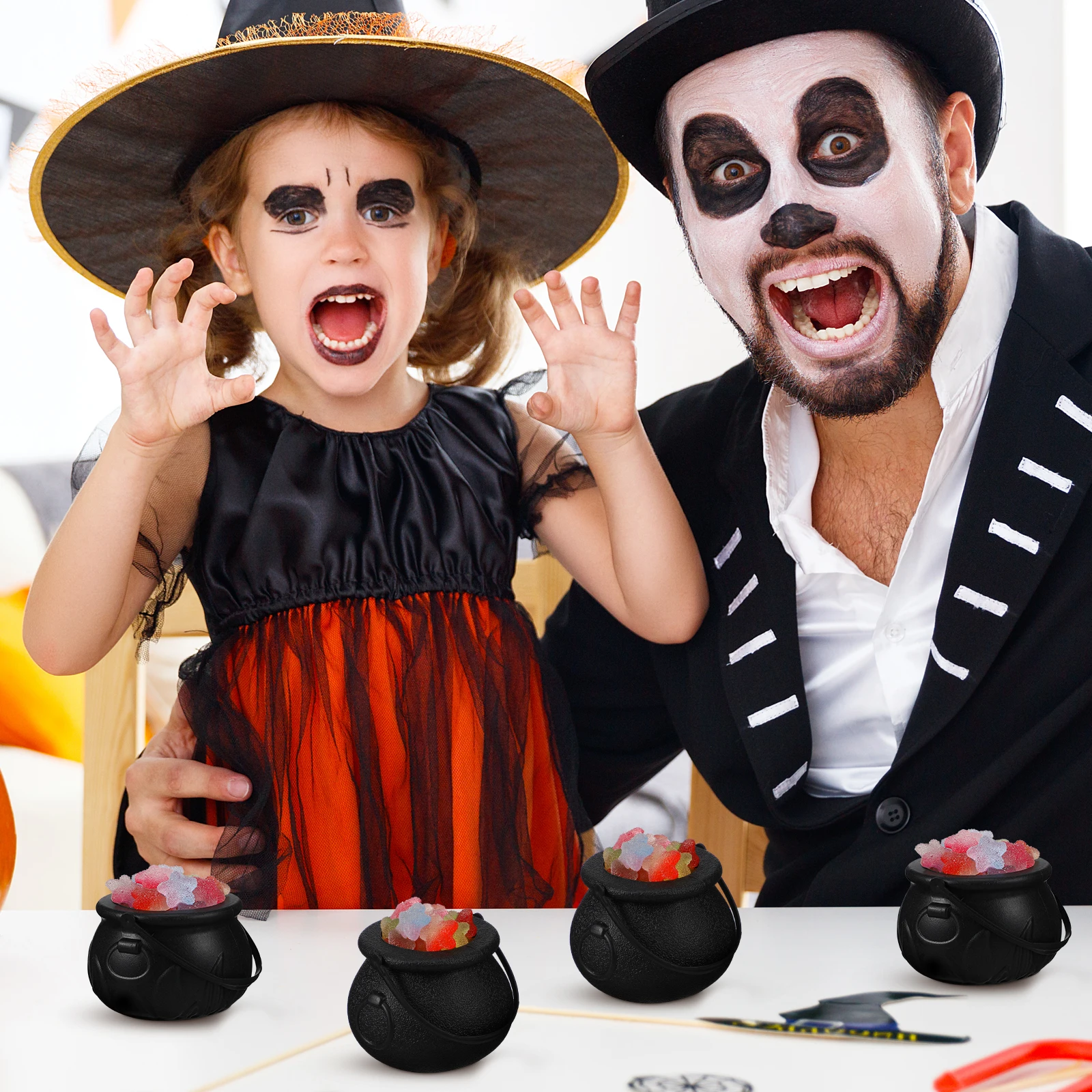 Seau à bonbons de sorcière d'halloween, 12 pièces, petite taille pour fête, cadeau pour enfants, Cosplay, décor de maison hantée, Pot à bonbons, sorcière