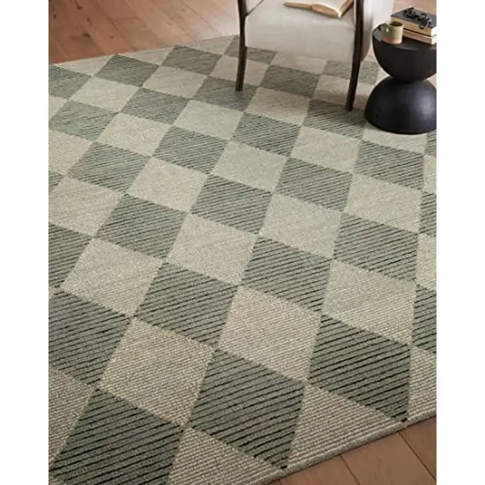 Traditional Diamond Grid Wool Area Rug 7'-9