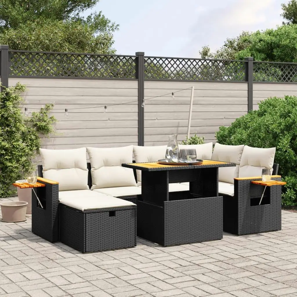 

Black PE Rattan Garden Sofa Set with Powder Coated Steel Frame and Acacia Wood Table Outdoor Furniture 5 Piece Set