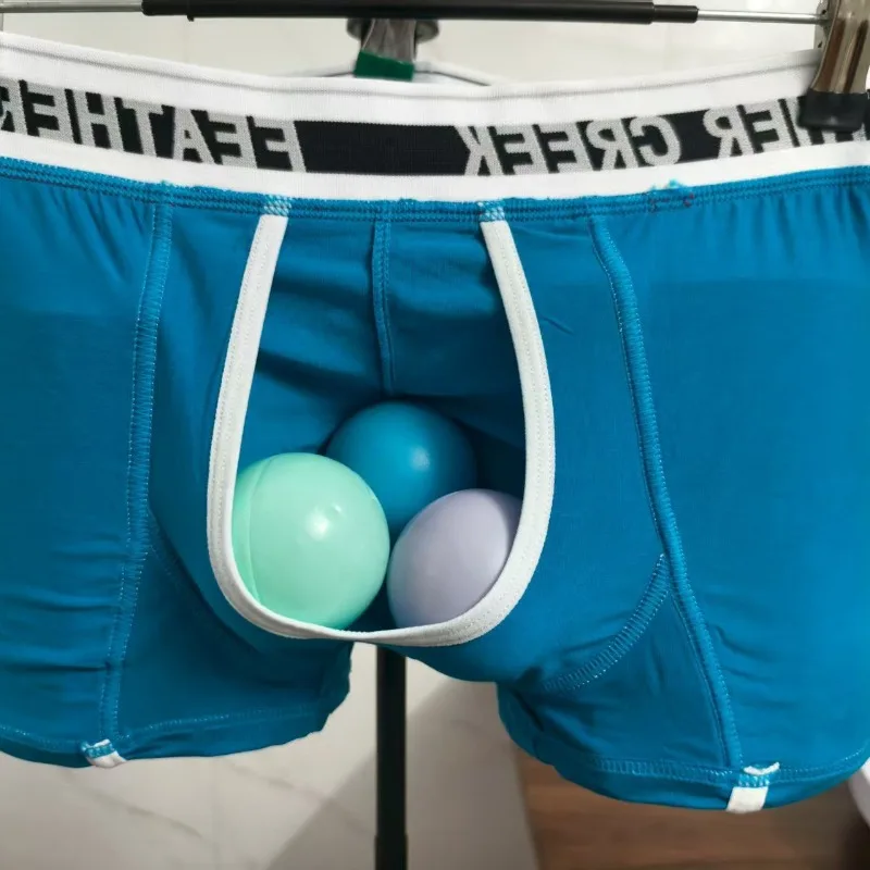 الرجال على شكل حرف U جيب كبير سراويل مثير الانتفاخ تعزيز الحقيبة الملابس الداخلية الصلبة منتصف الخصر Underpant الذكور مريحة سراويل بوكسر #2