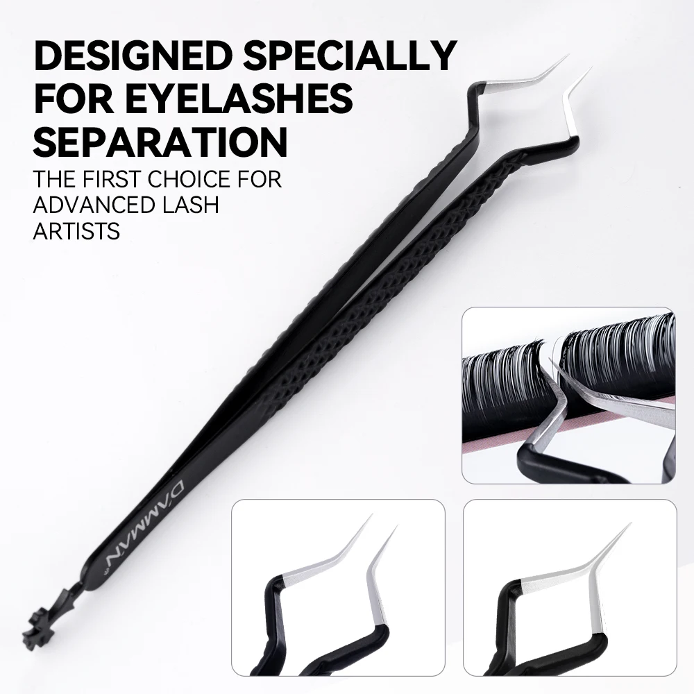 DAMMAN New Designed Isolation Lash Extension Tweezers Premium Quality Eyelash Tweezers Anti-slip Grid Lash Tweezers Makeup Tools