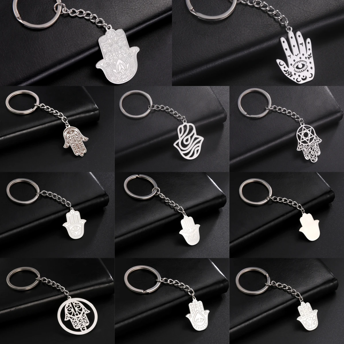 Skyrim Hamsa Keychain Stainless Steel Bag Key Charm Gothic Gift Women and Men Wholesale Gift New Style 2024