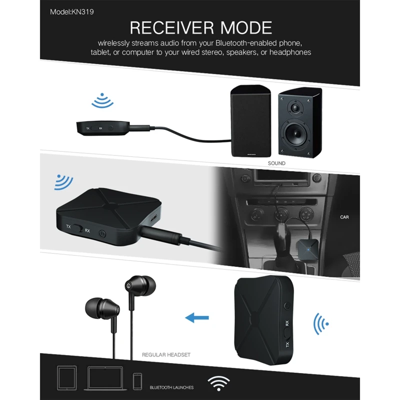 جهاز استقبال و ارسال بلوتوث 4.2, محول لاسلكي, صوت مع 3.5 مللي متر AUX, Home, TV, MP3, PC, جديد, 3X