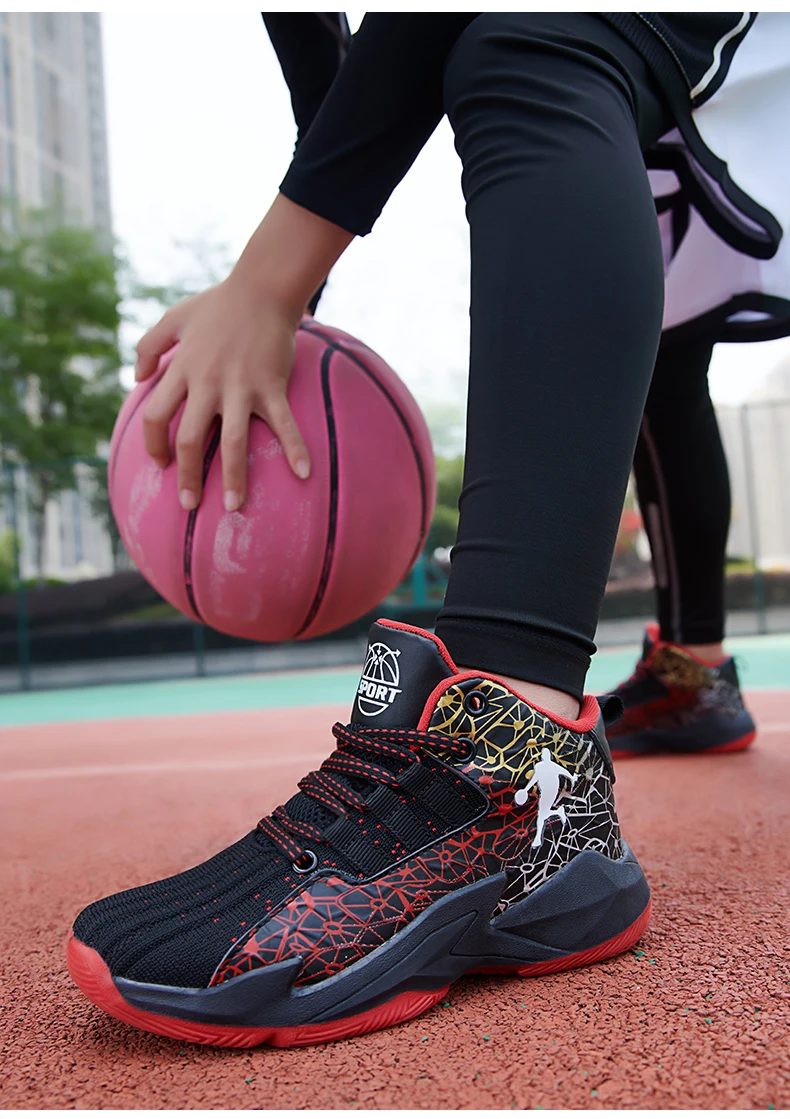 Kinder-Basketballschuhe, rutschfest, atmungsaktiv, Basketball-Trainings-Sneaker, Schnür-Basketballstiefel für Jungen und Mädchen, Sportschuhe – Detail 8